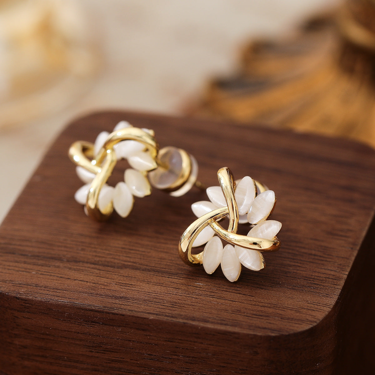 Leaf Shaped Opal Earrings