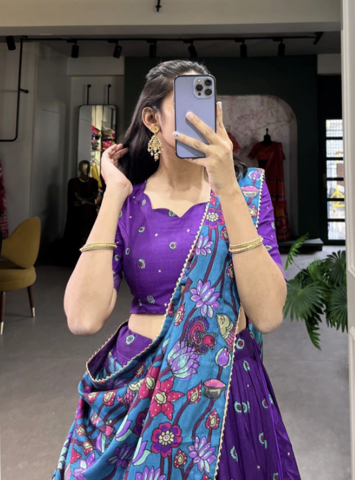 Printed Semi Stitched Lehenga Choli - Blue