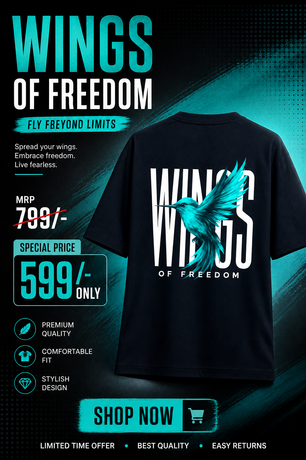 Freedom Wings Oversized Graphic Tee — Heavyweight 260 GSM Drop-Shoulder Fit