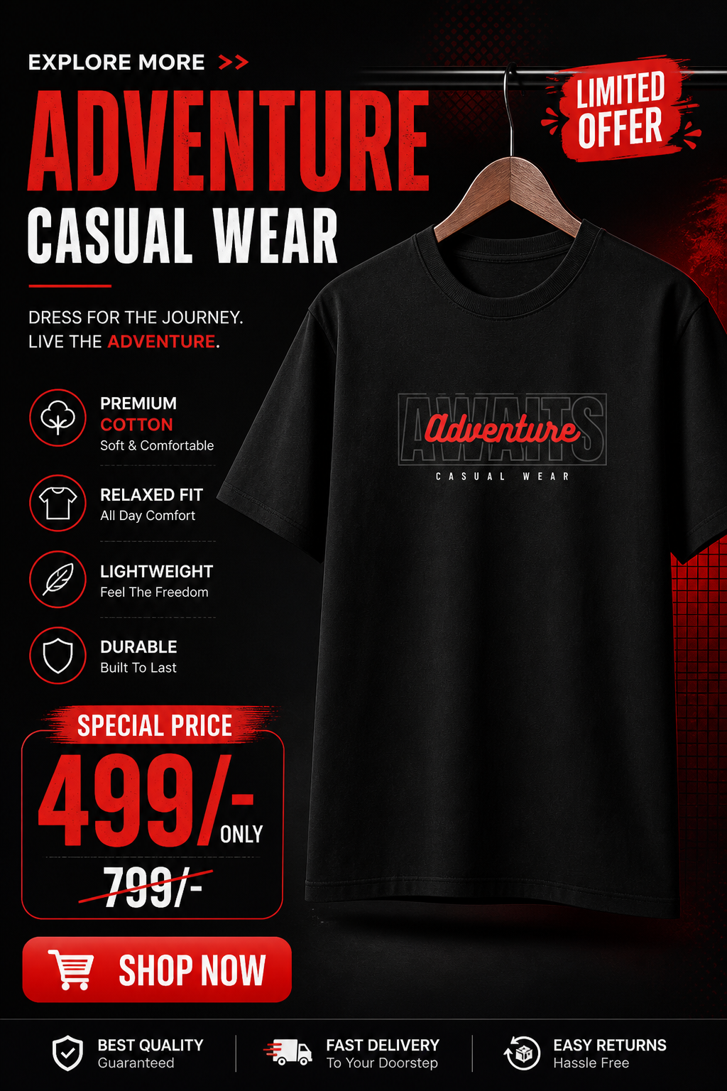 Adventure Awaits Graphic T-Shirt — Stretch Cotton, Travel & Outdoor Lover Gift