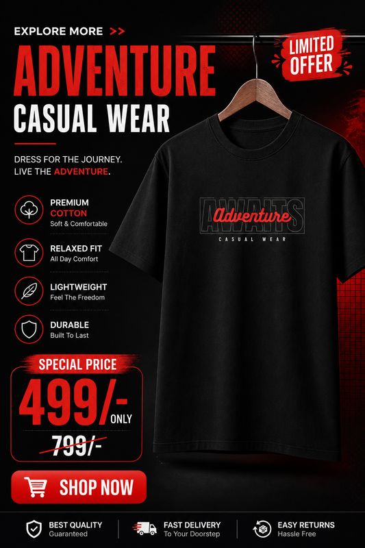 Adventure Awaits Graphic T-Shirt — Stretch Cotton, Travel & Outdoor Lover Gift