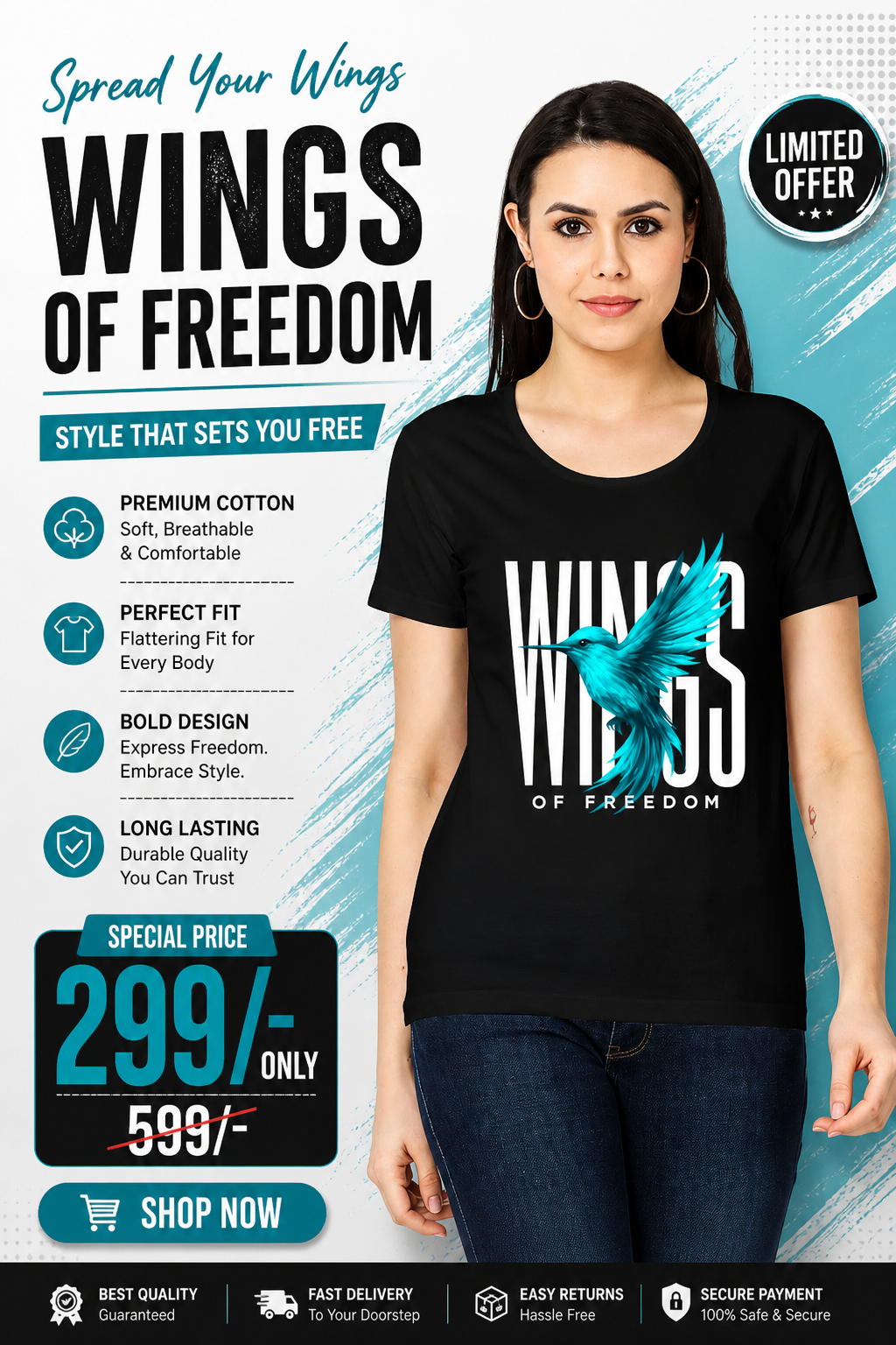 Wings of Freedom I Women's Classic T-Shirt I 100% Cotton I 180 GSM