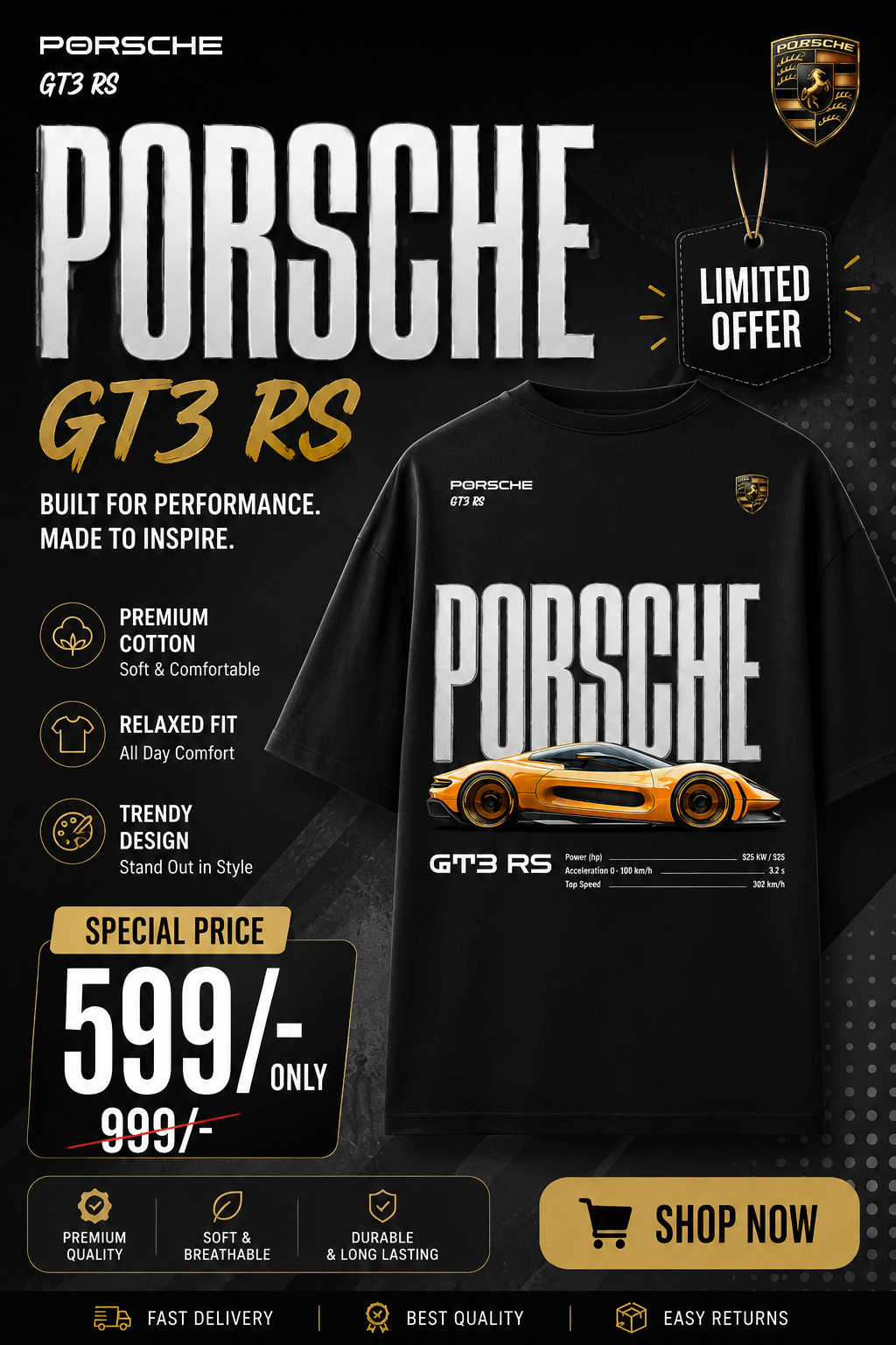 911 Sports Car Enthusiast Oversized T-Shirt — Auto Lover Graphic Tee, 260 GSM Cotton