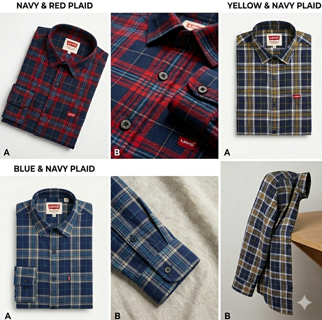 Levis Mens Checkered Shirts in Pack of 3 I COD Available