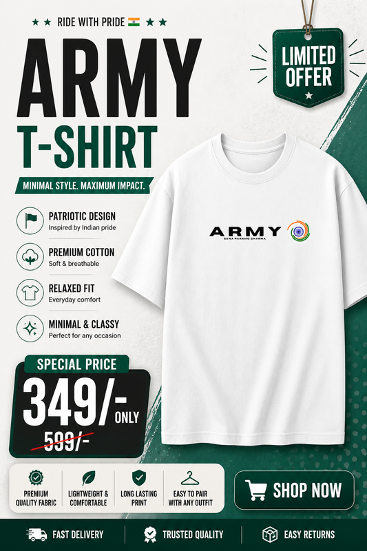Indian Army Tribute Graphic T-Shirt 180 GSM— Bold Military Print, 100% Cotton