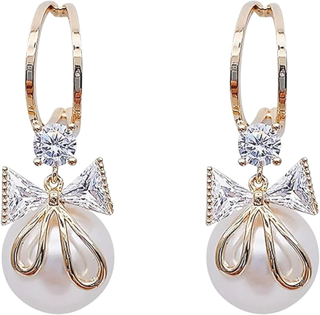 Bow and Pearl Stud Drop Earrings