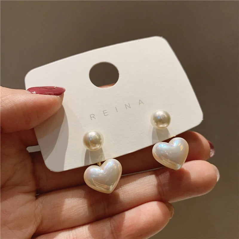Simple Small Heart Pearl Earrings