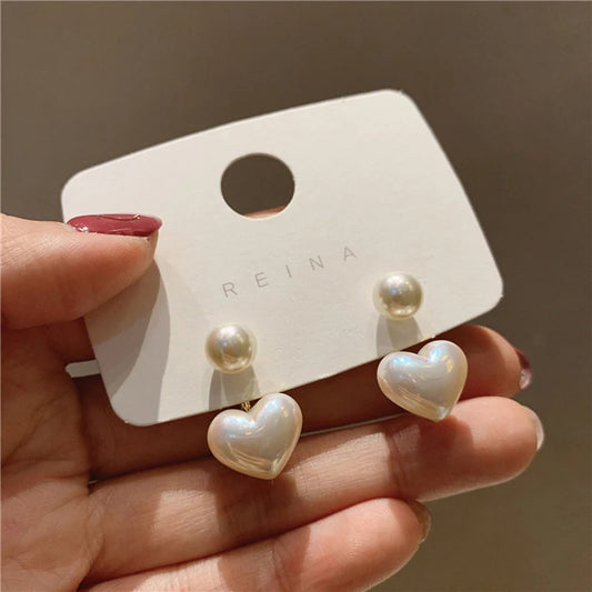 Simple Small Heart Pearl Earrings