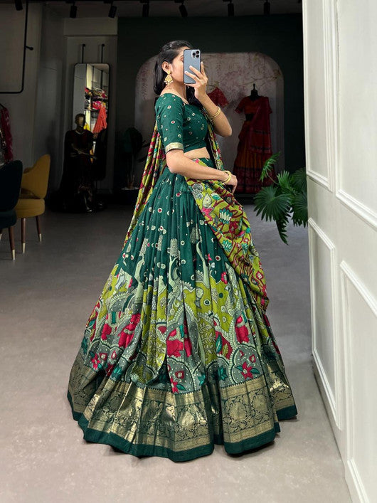 Printed Semi Stitched Lehenga Choli  - GREEN