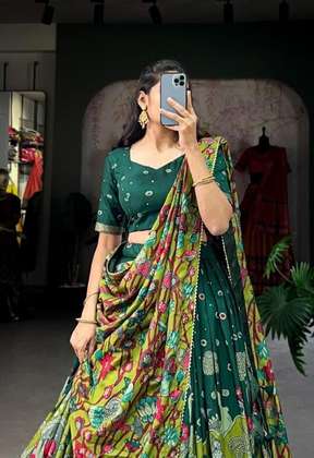 Printed Semi Stitched Lehenga Choli  - GREEN