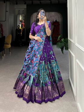 Printed Semi Stitched Lehenga Choli - Blue